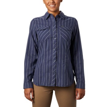 Columbia Camp Henry II Long Sleeve, Camisa Azul Marino Rayas Para Mujer | 867294-NFQ